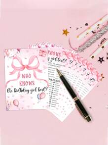 20 Pcs Of Pink Birthday Party Game Cards - Pink Bow Theme Sleepover Party Supplies - Creative Ideas For Birthday Night Games - Multicolor - View 2