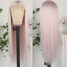 Stunning Purple Hair Synthetic Lace Front Wigs 26 Inch Pre Plucked Long Straight Hair Wigs 13X4 HD Lace Wigs Glueless Dark Purple Colored Wigs Heat Resistant Halloween Wigs Deep Purple Long Silky Straight Lace Front Wigs For Fashion Women For Daily Christmas Party Cosplay Use - Ice Pink - 查看 5