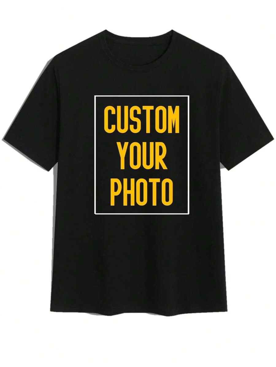 Customizable Men's T-Shirt With Personalized Graphic, Upload Your Photo/Friend/Lover Photo, Black T-Shirt, Holiday Gift, Anniversary Gift, Company Teambuilding Uniform, Music Festival, Gift For Him, Spring/Summer Men's Crew Neck Short Sleeve T-Shirt Easy Costume, Modest Fashion, Minimal Chic, Casual Custom, Unique, Personalized Ideal Gifts For Him Family, Boyfriend, Friends, Children