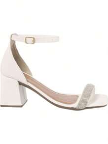 Women's Sandal With Rhinestones At The Front, Thick Heel, Comfort, Party. - trắng - Xem 2