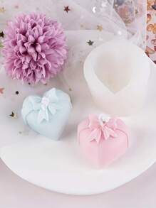 1 Stück herzförmige Silikon Form mit 3D Schleifendesign, geeignet für DIY Kerzen, Seifen, Harz-Handwerke, Valentinstag Geburtstaggeschenke, Heim-Spa-Handwerke und Dekoration