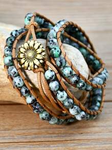 Bohemian Nature Stone Agate Beads Rope Wrap Bracelet, Healing Natural Stone Jewelry For Men - Multicolor - View 7