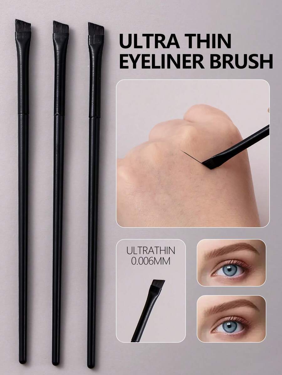 3 Cái/bộ Cọ Kẻ Viền Mắt Hình Liềm & Cọ Dao Găm Cọ Trang Điểm, Cọ Kẻ Mắt Dạng Lỏng, Cọ Kẻ Lông Mày Đầu Nghiêng Cực Tốt - màu đen - Xem 1