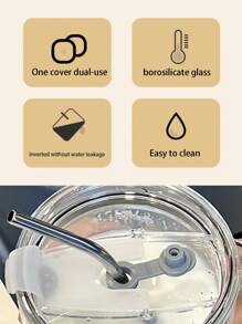 1pc 1000ml Transparent Glass Tumbler With Lid And Straw, High Borosilicate Glass, Universal High-Grade Anti-Leak Water Bottle With Handle, Large Capacity Straw Cup, Anti-Leak Mug For Office & Home Use