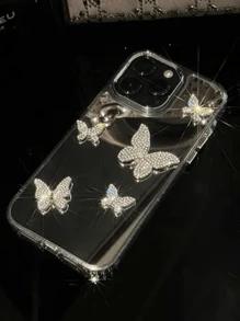 奢华水晶樱桃镜面保护壳，兼容 17 Pro Max、17 Pro、17 Air、17、16、15、14、13、12、11 Pro Max，镜头保护防震后盖 - 蝴蝶 - 查看 3