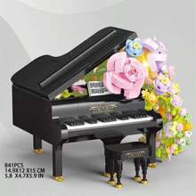 Piano Unsterbliche Blume Bauklötze Set, kreative musikalische Instrumenten Modell Kollektion, kleine Bauklötze Piano Serie Modell, Heim Schreibtisch Deko Geschenk für Mädchen Feiertag/Geburtstag, geeignet für fantasievolles Bauen und Ausstellen, ohne Beleuchtung - Verschiedenfarbig - Übersicht 12