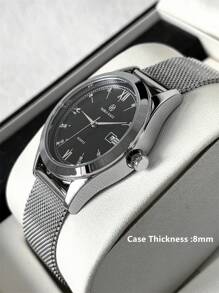 PABLO RAEZ 1pc Men's Watch Premium New Original Charming Luxury Stainless Steel Metal Mesh Bracelet Chain 50M Waterproof Simple Calendar Dial Men's Vintage Silver Watch Elegant Diamond Casual Fashion Quartz Watch Black Dial High-End Business Watch For Work/Party Decoration Men's Formal Watch Teacher Gift Time Father Or Male Friend Birthday Graduation Wedding Gift - one-size - View 8