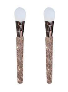 1pc Long Handle Silicone Brush, High-Quality Rhinestoned Design, Suitable For Face Mask Application, Gentle On Skin, Travel-Friendly - Silver - View 10