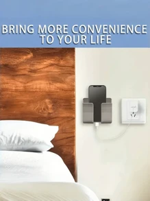 1pc Wall Mount Phone Holder, Sticky PC Material, Remote Control Storage Rack, Suitable For Bathroom, Kitchen, Hotel Bedside - Smartphone Charging Station Compatible With IPhone, Android Phone, Gift For Birthday, Family, Friends Phone Stand, Phone Accessories - White - View 6