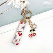 Love Cherry CP Is Coming! 1 Piece Of Cherry Pattern Leather And Alloy Metal Hanging Rope Keychain With Unique Heart And Pearl Pendants, Hanging Car, Door Keys, Bags, Fashionable And Practical! - Multicolor - View 5