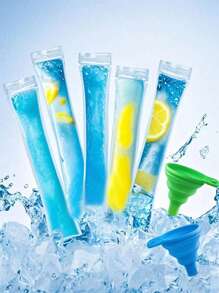 50/100个透明一次性冰棒袋，家用冰棒模具，防漏，耐寒，适用于果汁、苏打水、水果冷冻 - 彩色 - 查看 2