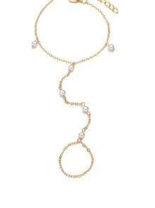 1pc Hand Chain Bracelet For Women Girl Vintage Boho Cubic Zirconia Ring Bracelet Hand Chain Stainless Steel Gold Waterproof Jewelry Gifts