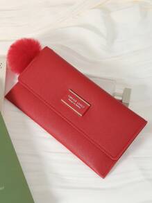 Cartera larga de piel premium para mujer en color rojo con múltiples ranuras para tarjetas, tapa con cierre, bolsillo para monedas, compartimiento para billetes y llavero con pompón. Perfecta para organizar tarjetas de crédito, ID y efectivo. Ideal como bolso de viaje para novia, madre, maestra o San Valentín. Excelente para la oficina, ir y venir del trabajo, compras y vuelta al colegio. Esencial de viaje, bolso para mujer, portacartas. - Rojo - Ver 3
