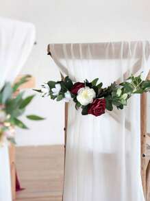 3Pcs Wedding Arch Flowers,Rose Decorative Floral Swags, Artificial Greenery Eucalyptus Leaves Flower For Sheer Drapes, Wedding Chair, Arbor, Wedding Ceremony And Reception Arrangement - 酒紅色 - 查看 4