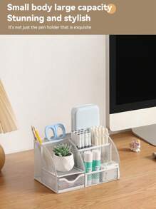 1pc Desktop Stationery Storage Rack, Multifunctional Office Supplies Storage Box, Simple Creative Stationery And Office Supplies Storage Rack For School, Office, Dormitory, Multi-Compartment Storage Box, Cosmetic Storage Box, Back To School Gift - Multicolor - View 6