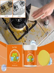 100g Orange Cleaning Paste, Convenient & Quick To Use, Effectively Maintains Shine, Cleans Stains, Grease, Polishes Surfaces. Suitable For Stove, Pot, Range Hood, Multi-Functional Cleaning Paste With Sponge, Suitable For Eid Al-Adha