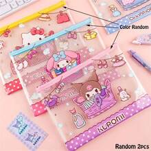 Sanrio (Autorisé) 1/3 pièces Sac de fichiers hello kitty de Sanrio, sac à mailles respirant Kuromi, sac de rangement d'accessoires Yuguigou, sac de classement de documents Melody, convient pour les écoles, les bureaux, styles aléatoires