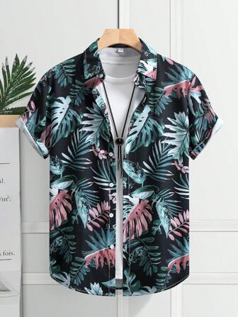 Men's Summer Vacation Tropical Plants Print Short Sleeve Casual Shirt
