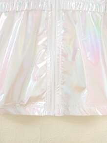 Baby Girl Hooded Cinched Waist Lightweight Windbreaker, Iridescent Blue Spring/Summer Sun Protection Jacket