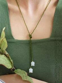 1pc Fashionable Green Lily Of The Valley Beaded Necklace, Unique High-End Gift For Women, Mother's Day - Green - View 8