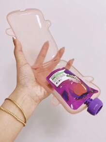 1 Pc Pink Squeeze Proof Flipping Box, Antisqueeze Puree Box ,Baby Feeding Tool, Translucent Squeeze-Proof Puree Box For Children To Eat Yogurt And Puree, Compatible With Most Fruit And Yogurt Bags On The Market, Squeeze Proof Flipping Box