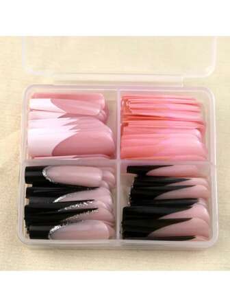96 Upgraded Glossy Press-On Nail Set - Mixed Colors, Long Ballet False Nails, Reusable With Four Square French Patterns, Suitable For Women'S Nail Gift And Nail Supplies, Perfectly Showcasing Everyday Elegance.