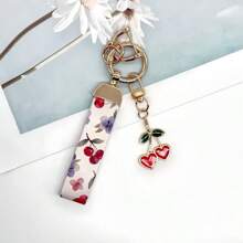 Love Cherry CP Is Coming! 1 Piece Of Cherry Pattern Leather And Alloy Metal Hanging Rope Keychain With Unique Heart And Pearl Pendants, Hanging Car, Door Keys, Bags, Fashionable And Practical! - Multicolor - View 15