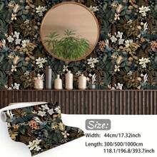 1 Roll Retro Dark Floral Self-Adhesive Wallpaper, PET Seamless Removable Contact Paper, Waterproof And Easy To Peel, No Residue, Plant Mural, Moisture-Proof Wall Protector, Easy To Cut And Install, Straight Match, Simple Home Decor For Living Room, Kitchen, Bedroom And Furniture Makeovers - Multicolor - View 2