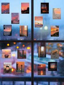 60pcs Sunset Retro Decorative Stickers, Elegant Sunset Ambiance Stickers For Planner, Notebook, Fridge, Waterproof Stickers, Sunset Decor Cards, Wall, Bedroom, Postcards, Photo Frames, High-Quality Sunset Stickers Room Decor Home Decor Wall Stickers Wall Decor