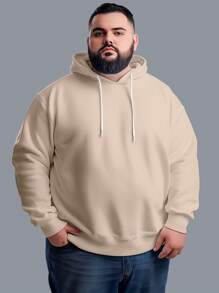 Men's Plus Size Sweatshirt  Hood Premium Mesh Cold Weather Blouse Basic Cotton Flannel Coat Various Colors - Beige - View 1