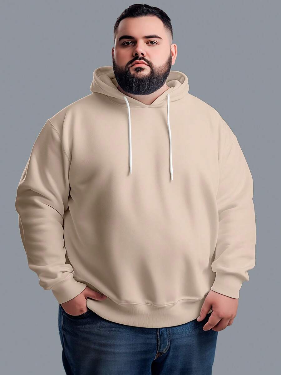 Men's Plus Size Sweatshirt Hood Premium Mesh Cold Weather Blouse Basic Cotton Flannel Coat Various Colors - Beige - View 1