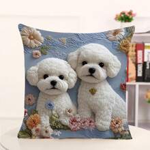 1pc Soft Plush Fabric Digital Printing Single-Sided Printed Pom-Pom Dog Shaped Throw Pillow, With Cute Adorable Expression And Vibrant Floral Decor, Creating A Warm And Sweet Ambiance, Perfect To Transform Your Living Space