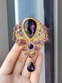 1 pieza Broche de lágrima de cristal vintage exagerado, con pedrería de imitación incrustada al azar, accesorio de moda - Multicolor - Ver 14