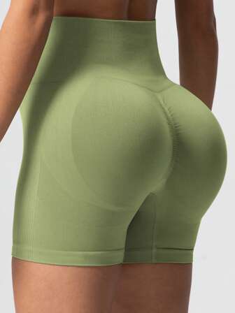 运动高腰紧身短裤绿色提臀短裤女款运动短裤、健身短裤、骑行短裤，夏季时尚