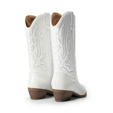Women's Cowboy Boots Waterproof Mid Calf Boots, Comfy And Fashionable Cowgirl Boots Embroidery Stitched Western Boots For Party And Dress Up - White - View 7