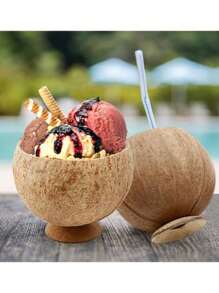 1 pièce Tasse en coquille de noix de coco polie pour la fête hawaïenne, tasse en noix de coco réutilisable pour le dessert, la crème glacée, convenant pour les mariages, les fêtes de graduation, les fêtes d'été près de la piscine