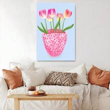 1pc Framed Canvas Poster Tulips Vase Simple Wall Art Canvas Paintings Ideal Gift For Bedroom Living Room Corridor Wall Art Wall Decor Room Decoration Ready To Hang