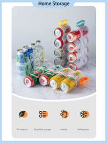 3 Packs Stackable Can Organizer Rack For Fridge - 4-Tier Transparent Beverage Storage Container With Comfort Handle (11''x4''x3'', 6oz) - Space Saving Soda/Beer/Cans Refrigerator Organizer Box, PP Material For Home/Office/Kitchen, Modern Minimalist Design, Perfect Gift For Christmas/New Year (Yellow/Blue/Orange)