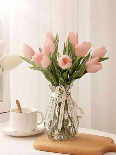 1pc, Glass Flower Vase, Minimalist Transparent Vase, Glass Flower Pot, Living Room Home Decor Flower Vase, Table Decor,Flower Arrangement Ornament, Used For Various Fresh Flowers And Simulated Flowers, Suitable For Gifts ON Mother's Day, Valentine's Day, Wedding Decoration And Birthday, Festival Supplies Kitchen Decor Room Decor Glass Vase