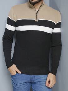 Men's Knitted Sweater Round Neck Autumn Winter Cold Weather Top - Black - View 4