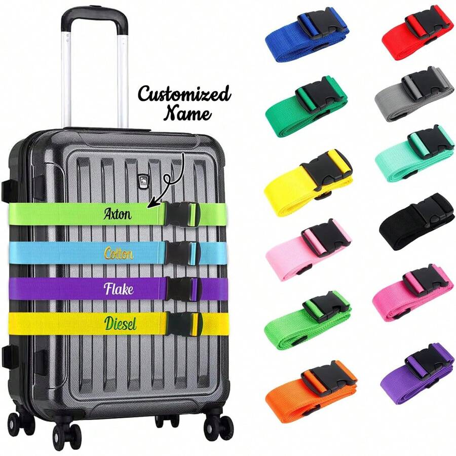 1 szt. Spersonalizowane paski do bagażu, niestandardowy pasek do walizki z haftowanym imieniem, regulowany pasek do walizki zapewniający bezpieczną podróż, łatwa identyfikacja bagażu