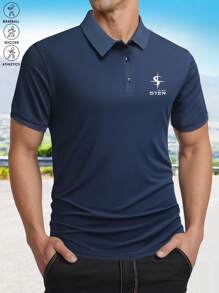男士纯色基本款短袖立领 Polo 衫，适合日常休闲外出穿着，适合丈夫日常穿着。 - 黑色 - 查看 1