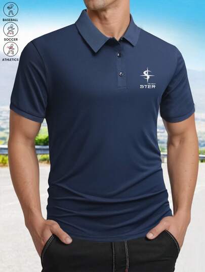 男士纯色基本款短袖立领 Polo 衫，适合日常休闲外出穿着，适合丈夫日常穿着。