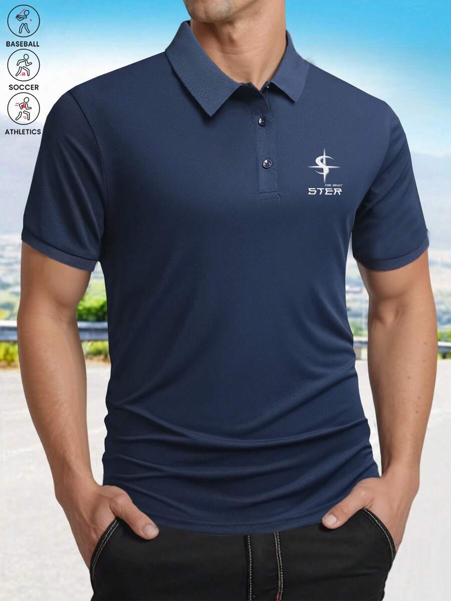 男士纯色基本款短袖立领 Polo 衫,适合日常休闲外出穿着,适合丈夫日常穿着。 - 黑色 - 查看 1