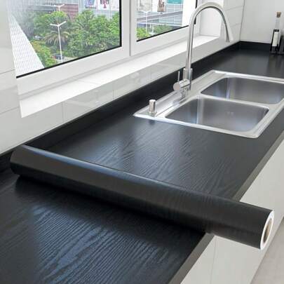 Película autoadhesiva impermeable de textura de madera para renovar encimeras de cocina y puertas de gabinete - Fácil de aplicar, resistente a rasgaduras, estilo estampado