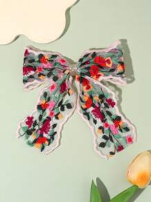 1pc Flower Tulle Hair Bows For Women Girls Colorful Flower Embroidered Mesh Bow Alligator Clips Cute Sweet Floral Embroider Vacation Bow Hair Clips Birthday Holiday Gifts Bow Barrettes Women Hair Accessories Claw Clips - Flower Embroidery - View 6