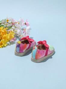 Girls Embroidered Elastic Strap Bow Decor Flat Casual Shoes - Multicolor - View 7