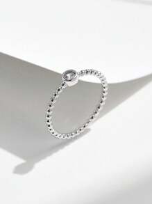 MODIAN Moissanite Bezel Set Ring 925 Sterling Silver Bead Stackable Ring Women's Cubic Zirconia Jewelry - Silver - View 7