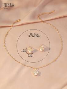 Hihho 3pcs/Set Stainless Steel Chain Necklace With Four-Leaf Clover Flower, Heart-Shaped Crystal Embellished Flower Earrings And Pendant Necklace, Elegant Minimalist Jewelry Set (No Gift Box)