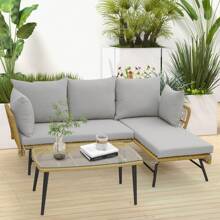 ERGOMASTER 3-Piece Outdoor Wicker Furniture Set L-Shaped Patio Sofa ...